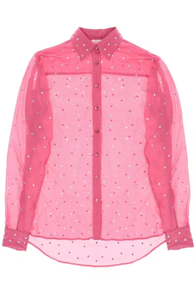 Shop Oseree Shirt With Rhinestones In Pink