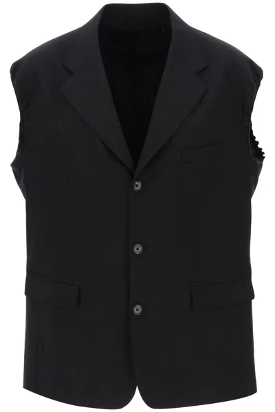 Shop Raf Simons Sleeveless Blazer In Stretch Wool In Black