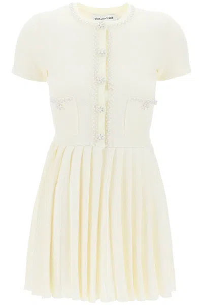 Shop Self-portrait "mini Knitted Dress With Beads Embell In Bianco