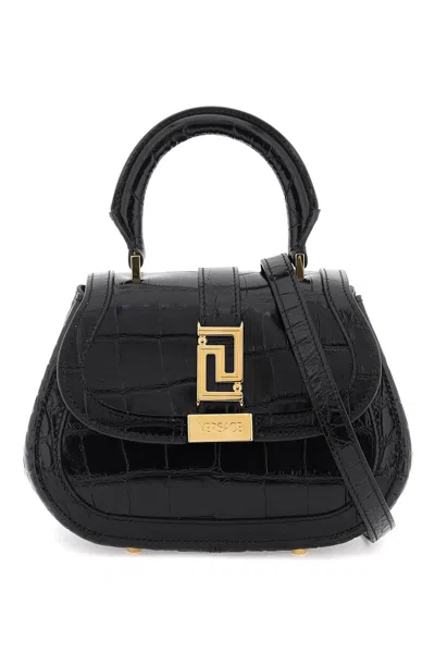 Shop Versace Greca Goddes Mini Bag In Nero