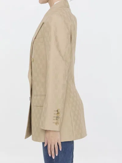 Shop Gucci Gg Jacquard Wool Jacket In Beige