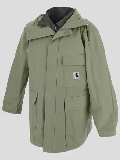 Shop Sacai X Carhartt Wip Coats In Greygreen
