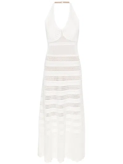 Shop Twinset Crochet Viscose Midi Dress With Halter Neckline In White