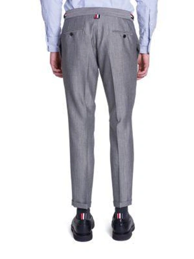 Shop Thom Browne Low Rise Wool & Mohair Trousers In Light Grey