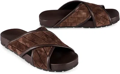 Shop Bottega Veneta Tarik Leather And Rubber Slides In Brown