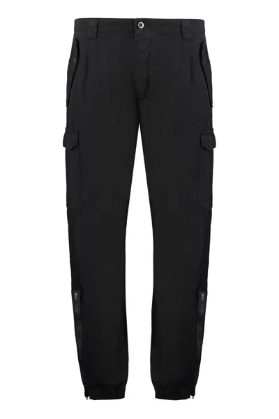 Shop C.p. Company Cotton-linen Trousers In Black