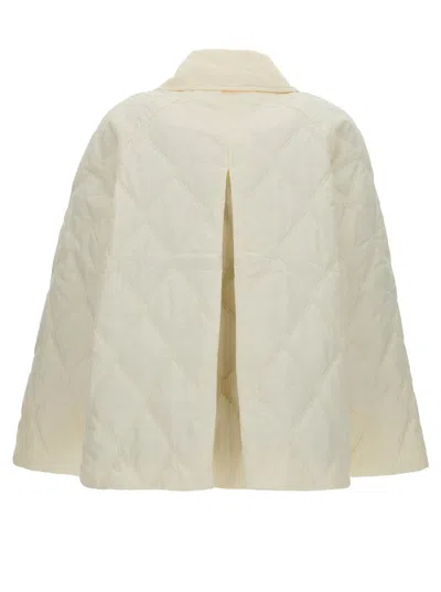 Shop Ganni Cream White Quilted Jacket With Oversized Collar In Recyclaed Polyamide Woman