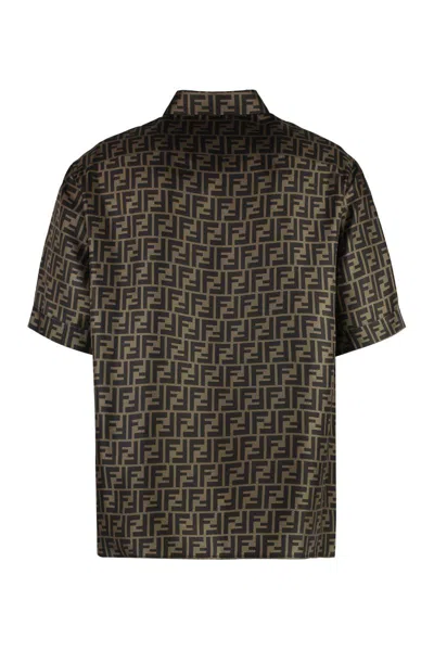 Shop Fendi Printed Silk Shirt In Beige