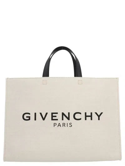Shop Givenchy 'g' Midi Shopping Bag In White/black