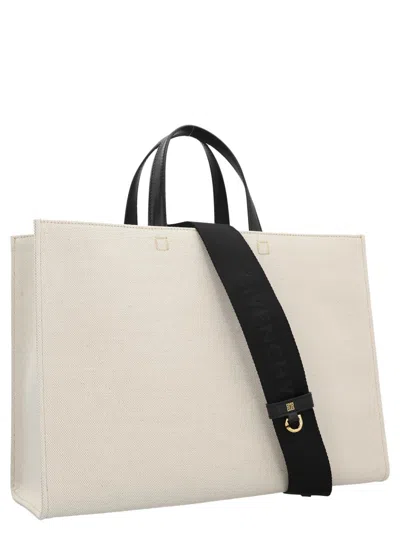 Shop Givenchy 'g' Midi Shopping Bag In White/black