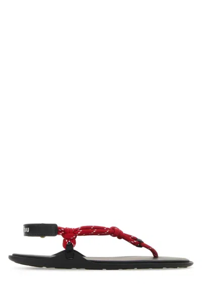 Miu Miu Cord-strap Leather Sandals In Red