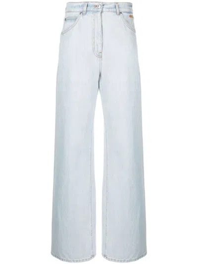 Shop Msgm High Waisted Jeans In Blu Denim Chiaro