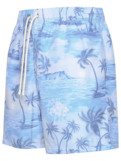 Shop Palm Angels 'sunset' Blue Polyester Swimsuit