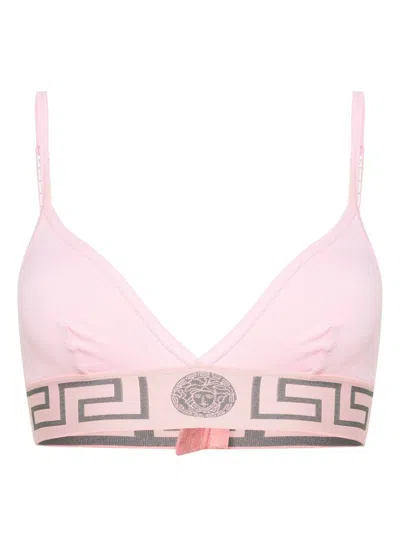 Versace Greca Border Triangle Bralette In Pink & Purple