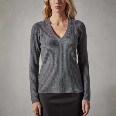 Shop James Perse Skinny Rib Soft V-neck Sweater In Grey Felt In Multi