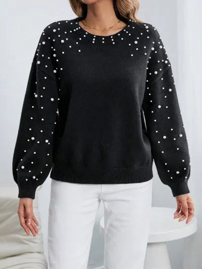 Shop Endless Blu. Pearl Puff Sweater In Black