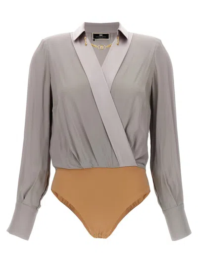 Shop Elisabetta Franchi Bodysuit Blouse In Gray