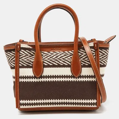 Shop Ralph Lauren Polo  Brown/beige Embroidered Canvas And Leather Sloane Tote