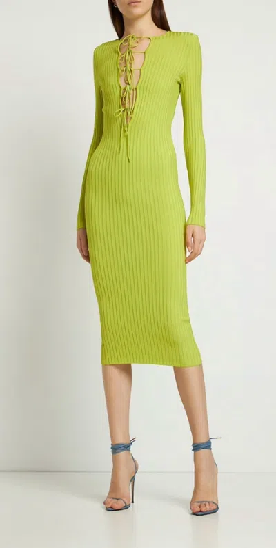 PHILOSOPHY DI LORENZO SERAFINI RIB KNIT MIDI DRESS IN LIME GREEN 