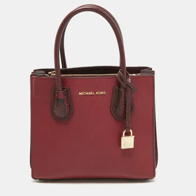 Shop Michael Kors Red/burgundy Leather Small Mercer Tote
