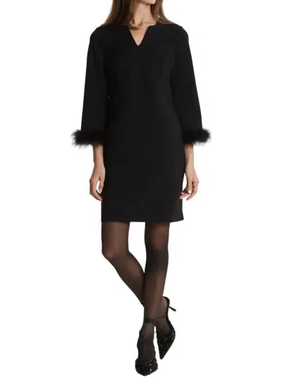 Shop Tyler Boe Chelsea Ponte Feathers Dress In Black