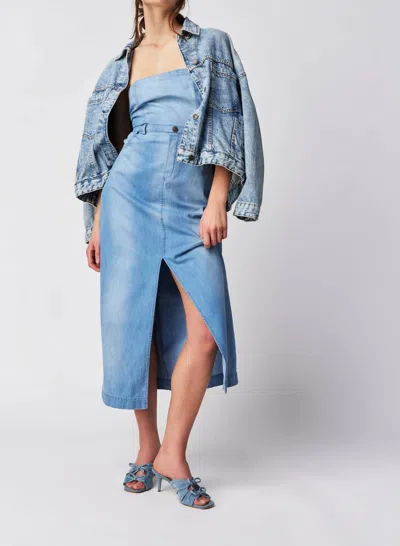 Free People Strapless Denim Midi Dress In Multi