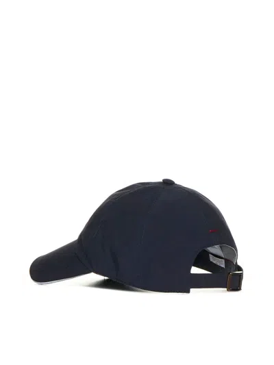 Shop Brunello Cucinelli Water-repellent Microfibre Baseball Cap With Contrasting Details And Embroidered  In Blu+panama