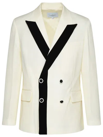 Shop Casablanca White Silk Blend Blazer Jacket