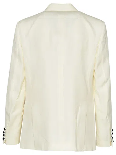 Shop Casablanca White Silk Blend Blazer Jacket