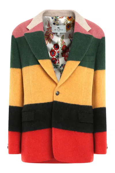 Shop Etro Striped Wool Coat In Multicolor