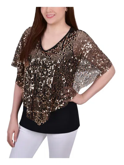 Shop Ny Collection Petites Womens Sequined Poncho Pullover Top In Black