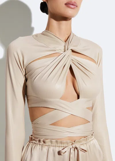 Lapointe Coated Jersey Draped Wrap Tie Top In Sand