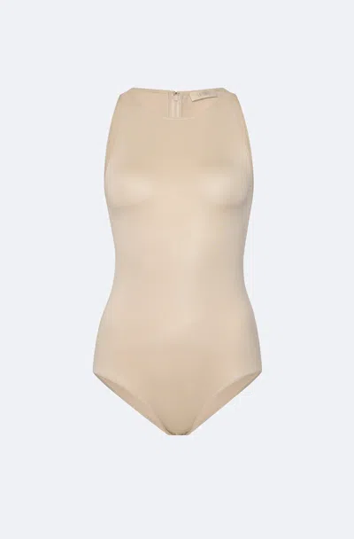 Shop Lapointe Coated Jersey Halterneck Bodysuit In Sand