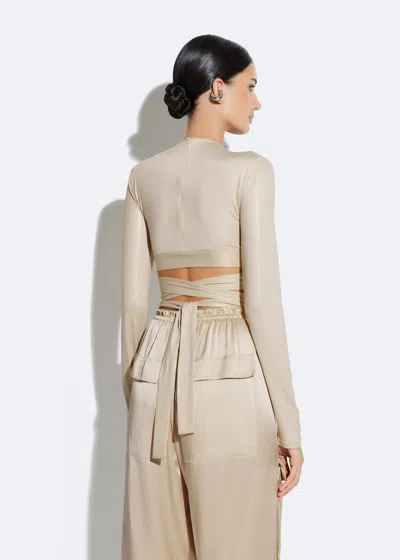 Shop Lapointe Coated Jersey Draped Wrap Tie Top In Sand