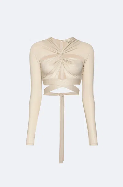 Shop Lapointe Coated Jersey Draped Wrap Tie Top In Sand