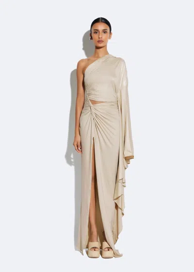 Shop Lapointe Coated Jersey One Shoulder Gown In Sand