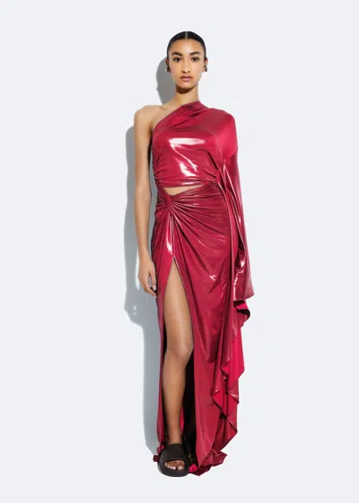 Shop Lapointe Coated Jersey One Shoulder Gown In Ultra Pink