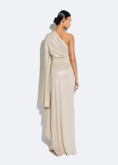 Shop Lapointe Coated Jersey One Shoulder Gown In Sand