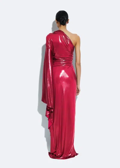 Shop Lapointe Coated Jersey One Shoulder Gown In Ultra Pink