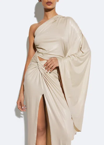 Shop Lapointe Coated Jersey One Shoulder Gown In Sand