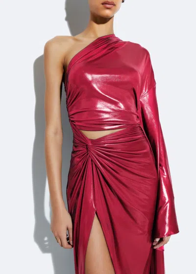 Shop Lapointe Coated Jersey One Shoulder Gown In Ultra Pink