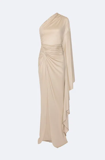 Shop Lapointe Coated Jersey One Shoulder Gown In Sand