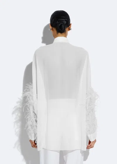 Shop Lapointe Georgette Oversized Shirt With Feathers In White