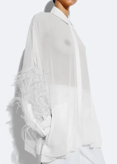 Shop Lapointe Georgette Oversized Shirt With Feathers In White