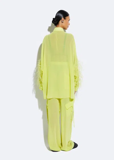 Shop Lapointe Georgette Oversized Shirt With Feathers In Lime