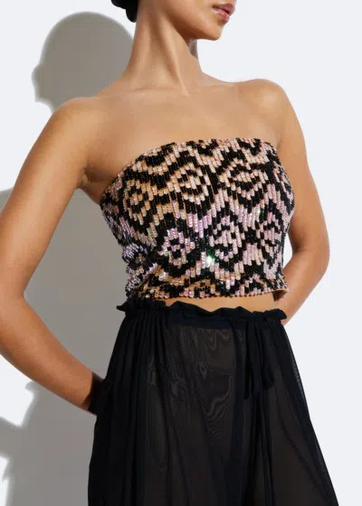 Lapointe Graphic Sequin Tube Top In Black/sand