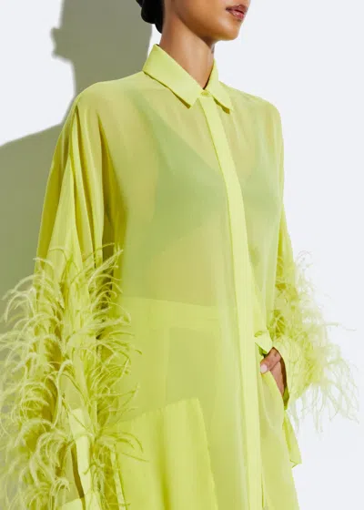 Shop Lapointe Georgette Oversized Shirt With Feathers In Lime