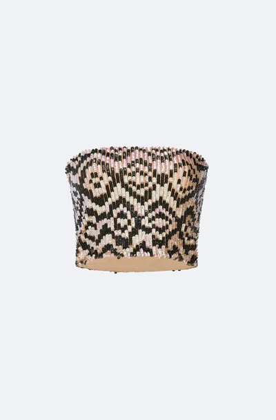 Lapointe Graphic Sequin Tube Top In Black/sand
