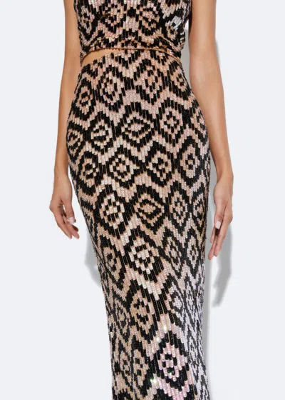 Lapointe Graphic Sequin Maxi Skirt In Black/sand