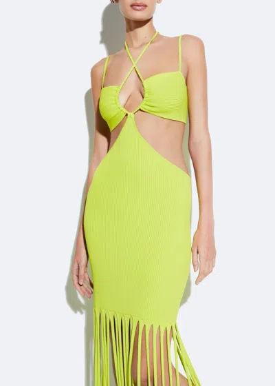 Lapointe Matte Viscose Cut Out Dress In Lime